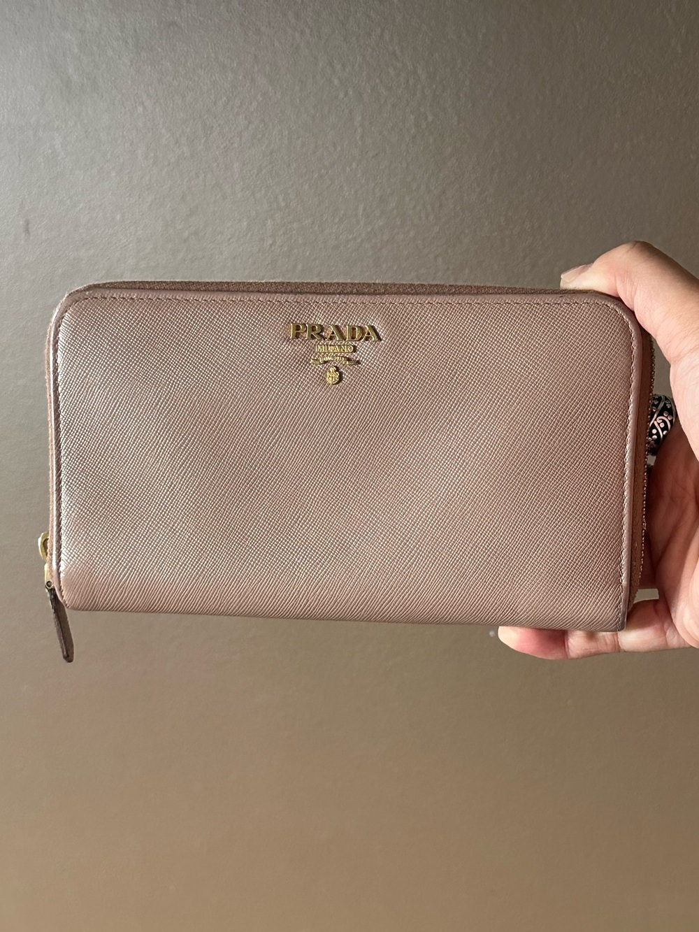 PRADA Zip-Around Saffiano Wallet in Dusty Pink